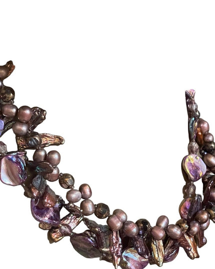 Stunning Purple dyed Baroque & Fresh water pearls 3 strand necklace Lovely!
