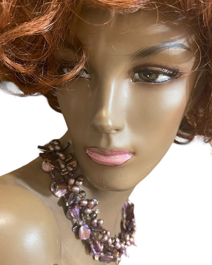 Stunning Purple dyed Baroque & Fresh water pearls 3 strand necklace Lovely!