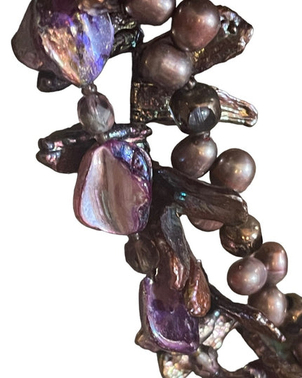 Stunning Purple dyed Baroque & Fresh water pearls 3 strand necklace Lovely!