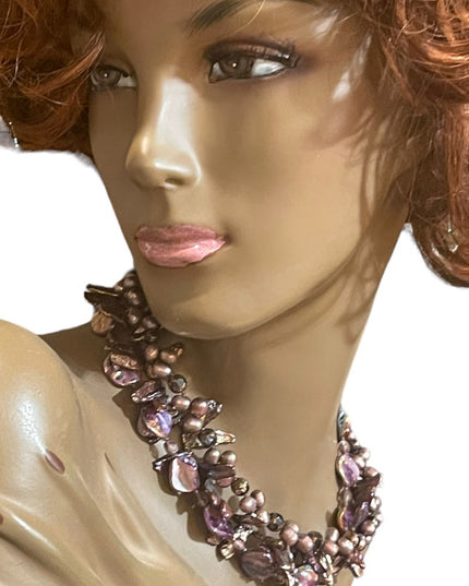 Stunning Purple dyed Baroque & Fresh water pearls 3 strand necklace Lovely!