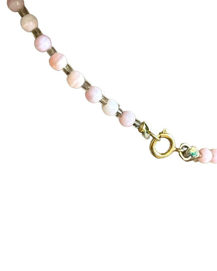 Vintage Italian Italy Murano Pink white glass spun hand made bead necklace