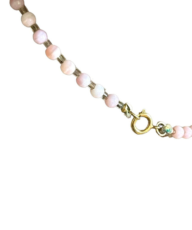 Vintage Italian Italy Murano Pink white glass spun hand made bead necklace