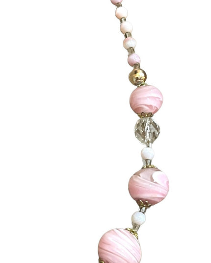 Vintage Italian Italy Murano Pink white glass spun hand made bead necklace
