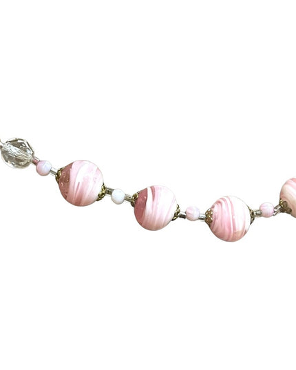 Vintage Italian Italy Murano Pink white glass spun hand made bead necklace