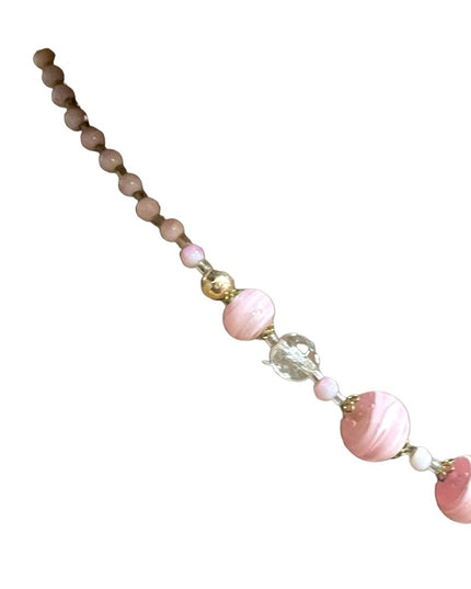 Vintage Italian Italy Murano Pink white glass spun hand made bead necklace