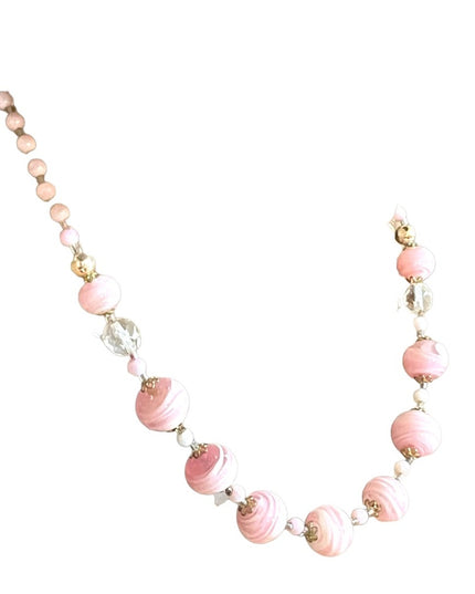 Vintage Italian Italy Murano Pink white glass spun hand made bead necklace