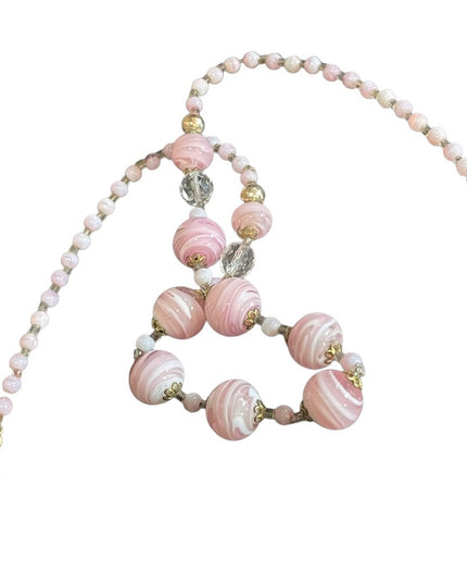 Vintage Italian Italy Murano Pink white glass spun hand made bead necklace