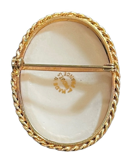 Vintage Ceramic flowers Limoges France transfer cameo brooch Lovely! gold finish