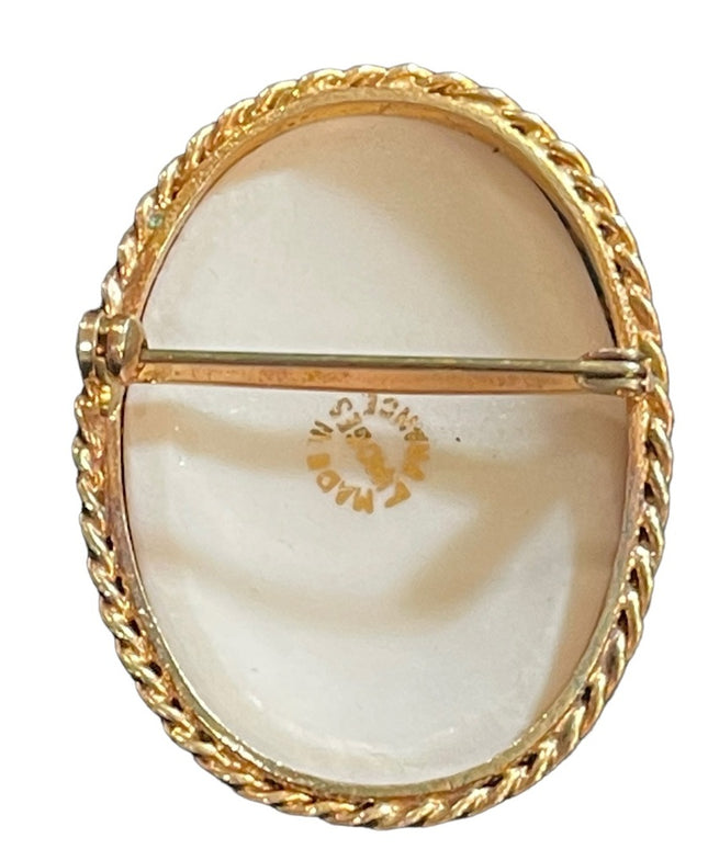 Vintage Ceramic flowers Limoges France transfer cameo brooch Lovely! gold finish