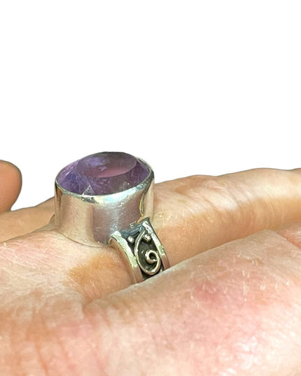 Orante scroll design sterling silver 925 large amethyst handmade ring