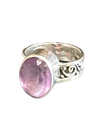 Orante scroll design sterling silver 925 large amethyst handmade ring