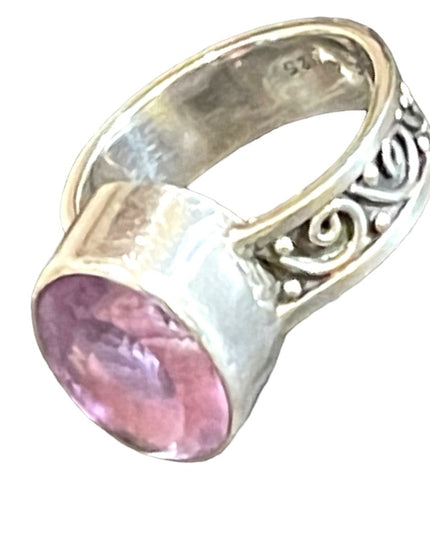 Orante scroll design sterling silver 925 large amethyst handmade ring