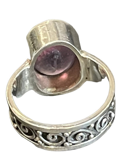Orante scroll design sterling silver 925 large amethyst handmade ring