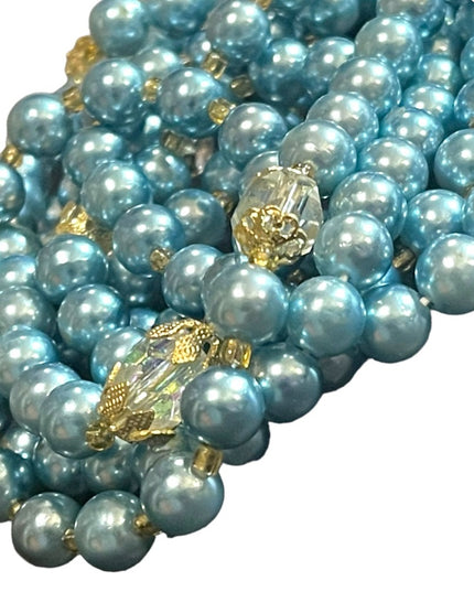 Stunning vintage shiny high gloss sky blue faux Long pearl bead necklace