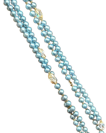 Stunning vintage shiny high gloss sky blue faux Long pearl bead necklace