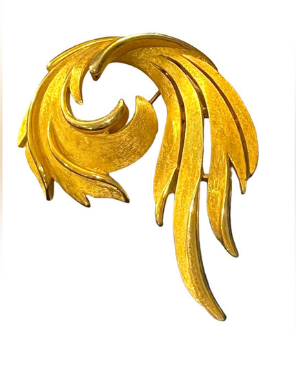 Vintage Brushed gold TRIFARI Fancy leaf brooch