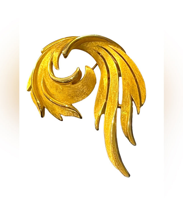 Vintage Brushed gold TRIFARI Fancy leaf brooch
