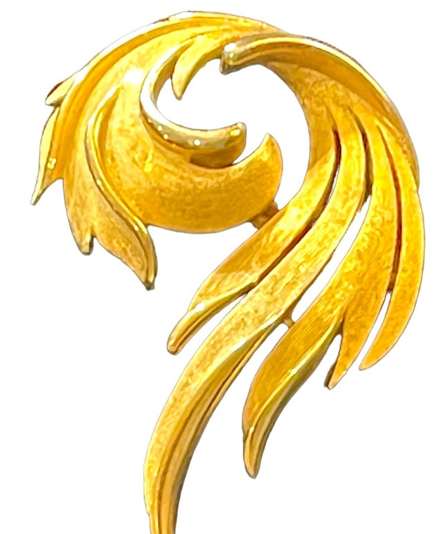 Vintage Brushed gold TRIFARI Fancy leaf brooch