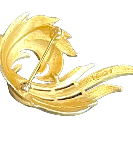 Vintage Brushed gold TRIFARI Fancy leaf brooch