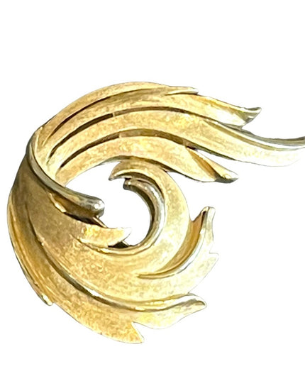 Vintage Brushed gold TRIFARI Fancy leaf brooch
