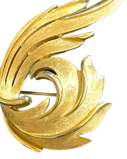 Vintage Brushed gold TRIFARI Fancy leaf brooch