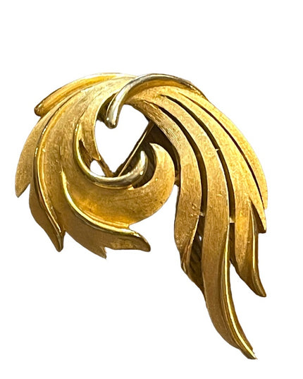 Vintage Brushed gold TRIFARI Fancy leaf brooch