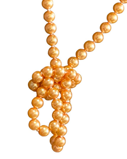 Vintage peach shiny high gloss fancy glass pearl long necklace