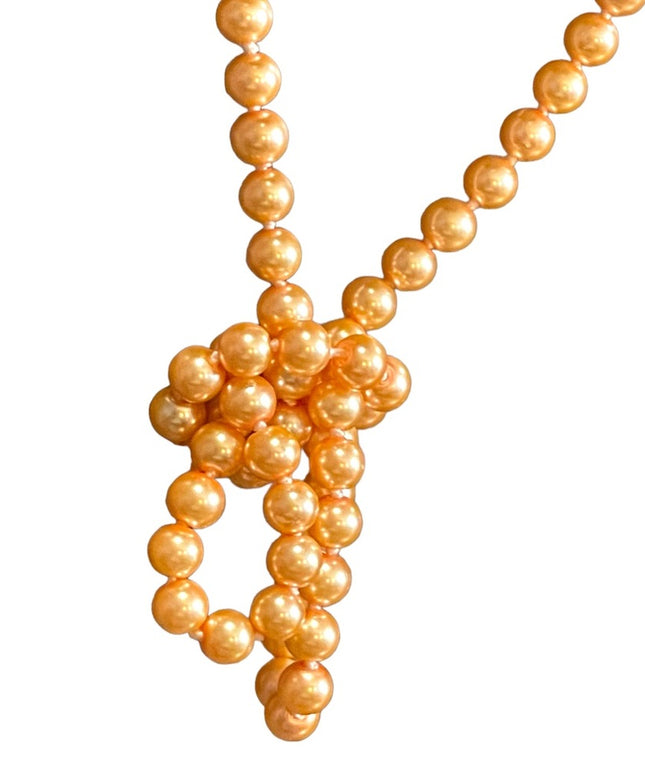 Vintage peach shiny high gloss fancy glass pearl long necklace