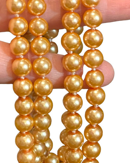 Vintage peach shiny high gloss fancy glass pearl long necklace