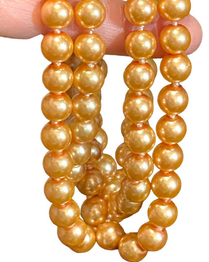 Vintage peach shiny high gloss fancy glass pearl long necklace