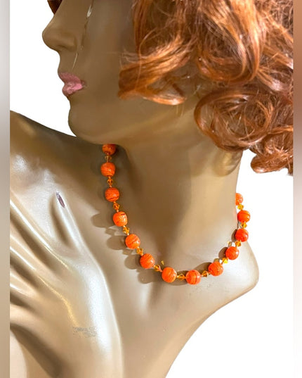 Vintage Pumpkin Murano Glass orange spun bead fancy bead necklace