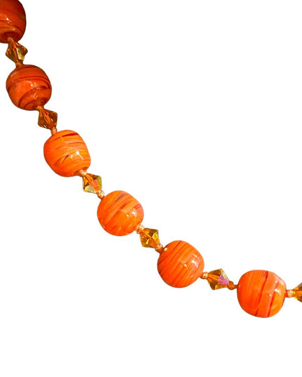 Vintage Pumpkin Murano Glass orange spun bead fancy bead necklace