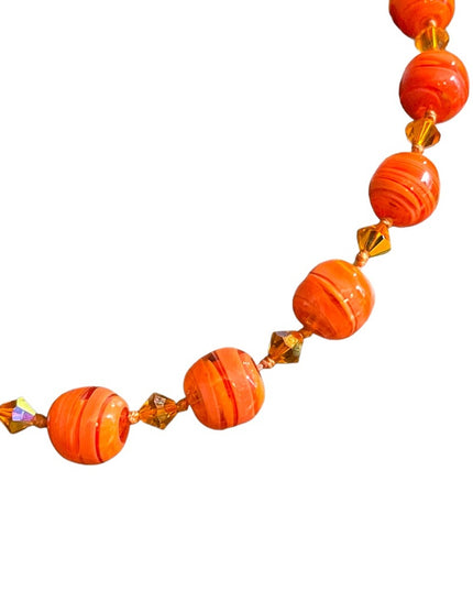 Vintage Pumpkin Murano Glass orange spun bead fancy bead necklace