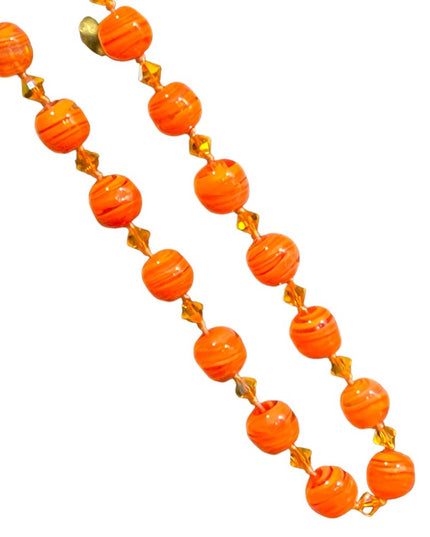 Vintage Pumpkin Murano Glass orange spun bead fancy bead necklace