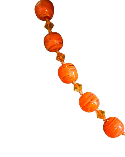 Vintage Pumpkin Murano Glass orange spun bead fancy bead necklace