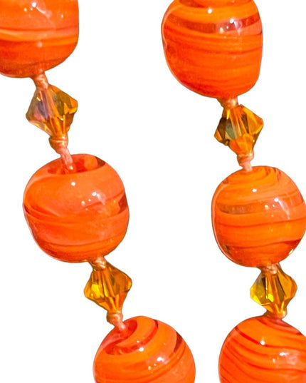 Vintage Pumpkin Murano Glass orange spun bead fancy bead necklace
