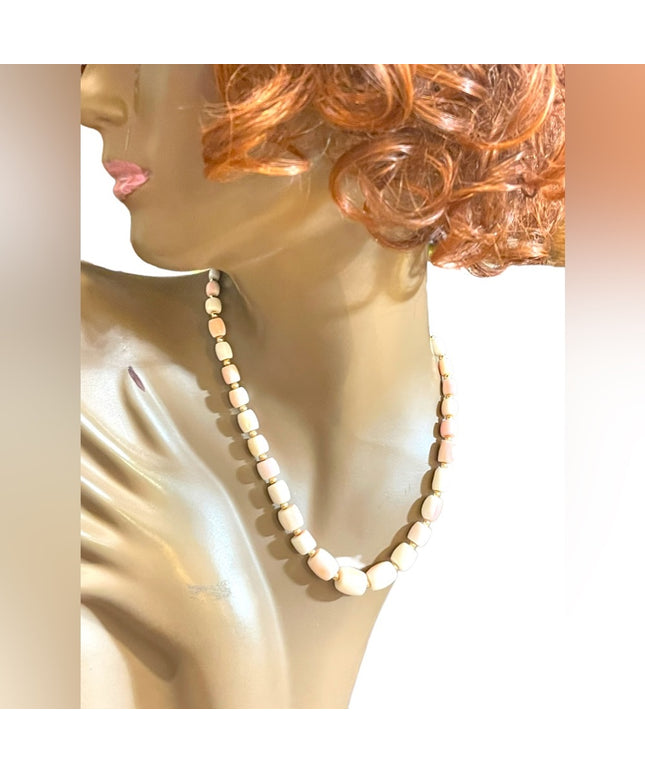 Antique Angel Skin Coral graduated bead necklace Rare