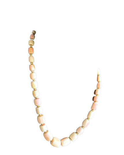 Antique Angel Skin Coral graduated bead necklace Rare