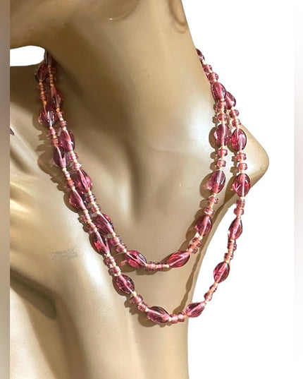Handmade glass lampwork bead fancy pink glass knotted necklace