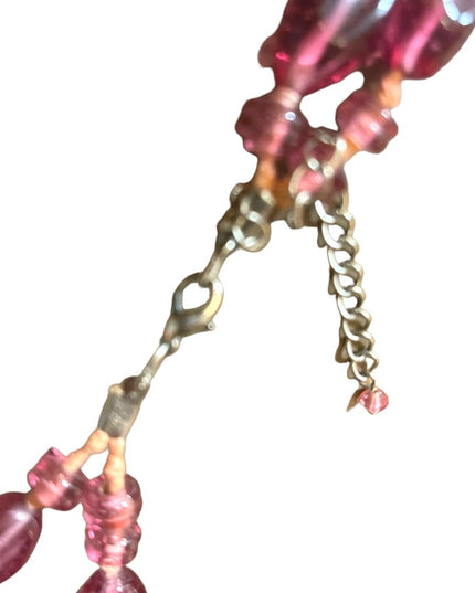 Handmade glass lampwork bead fancy pink glass knotted necklace