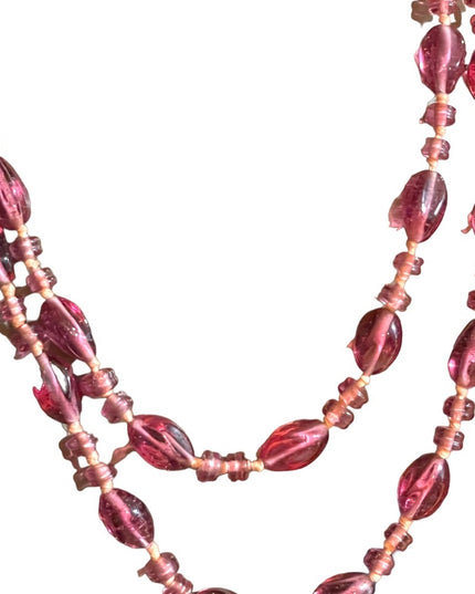 Handmade glass lampwork bead fancy pink glass knotted necklace