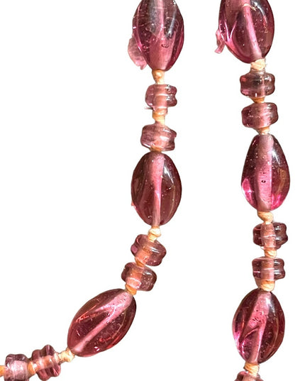 Handmade glass lampwork bead fancy pink glass knotted necklace