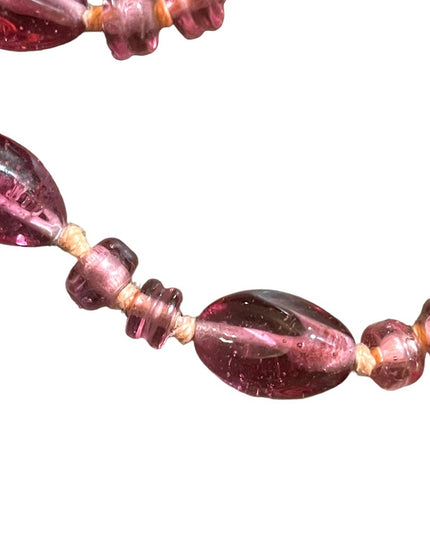 Handmade glass lampwork bead fancy pink glass knotted necklace