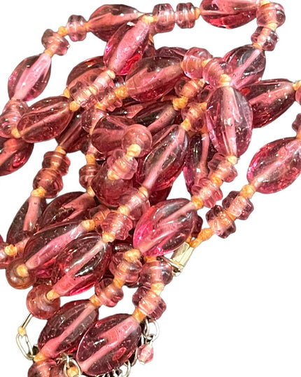Handmade glass lampwork bead fancy pink glass knotted necklace