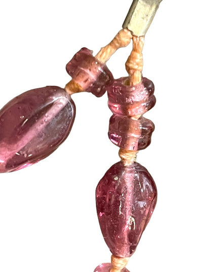 Handmade glass lampwork bead fancy pink glass knotted necklace