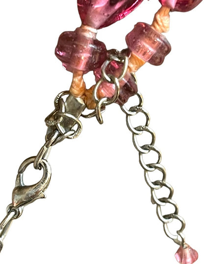 Handmade glass lampwork bead fancy pink glass knotted necklace