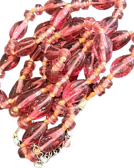 Handmade glass lampwork bead fancy pink glass knotted necklace