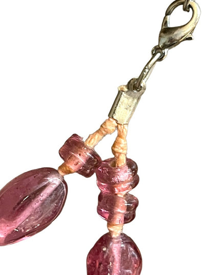 Handmade glass lampwork bead fancy pink glass knotted necklace