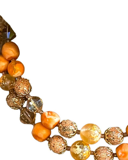 Vintage Fancy orange bead Vendome pumpkin double strand crystal resin necklace