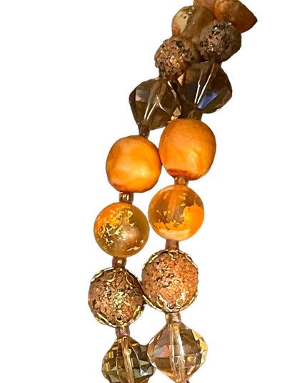 Vintage Fancy orange bead Vendome pumpkin double strand crystal resin necklace